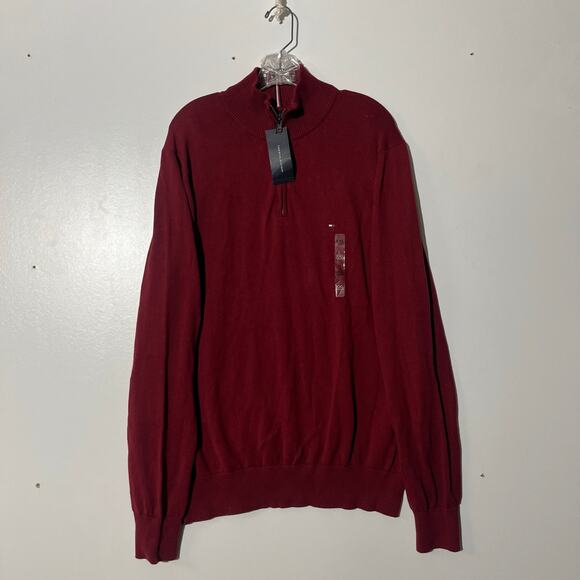 NWT Tommy Hilfiger Quarter Zip Fleece Pullover Red Sweater Men’s Size XXL - Picture 1 of 7